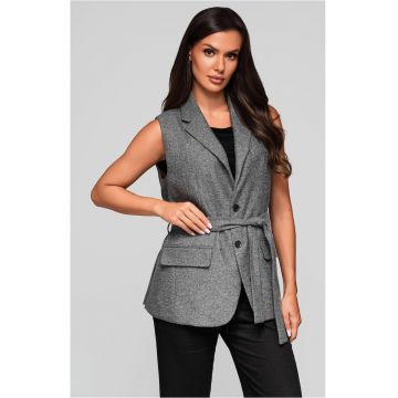 Vesta fara maneci cu cordon si buzunare cu clapeta  LW-BLZV-0102 - Gri