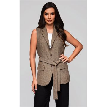 Vesta fara maneci cu cordon si buzunare cu clapeta  LW-BLZV-0102 - Bej inchis