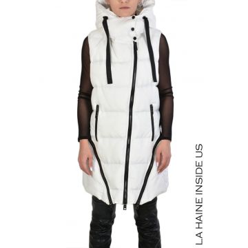 Vesta lunga cu gluga - cu partea de jos detasabila - Alb