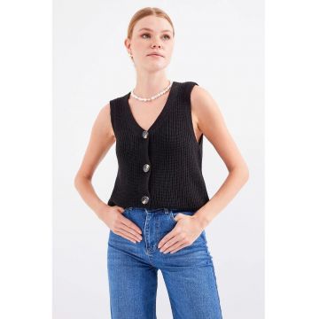 Vesta scurta -  Jerseu - Negru - Decolteu in V -