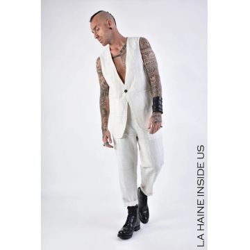 Vestă supradimensionată cu imprimeu subtil ăn dungi și buzunare frontale - Alb