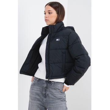 Jacheta bufanta crop cu guler