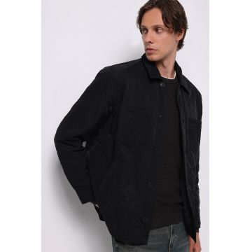 Jacheta-camasa cu model uni si 2 buzunare - Negru