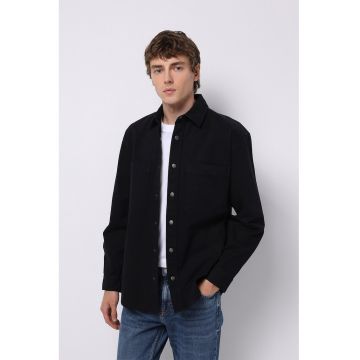 Jacheta-camasa din bumbac cu capse - Negru/Gri inchis