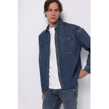 Jacheta-camasa din denim cu buzunar pe piept