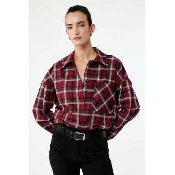 Jacheta-camasa lejera in carouri - Rosu/Alb