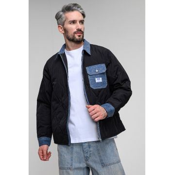 Jacheta-camasa matlasata cu fermoar si garnituri de denim