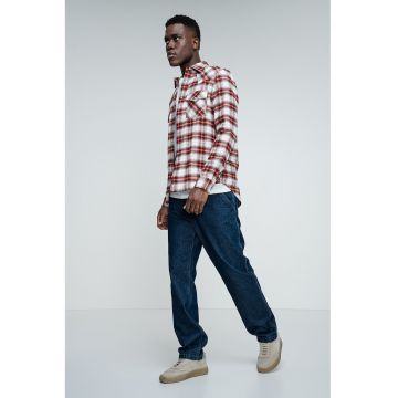 Jacheta-camasa regular fit cu model in carouri si buzunare pe piept