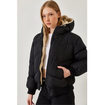 Jacheta dama - cu gluga -  poliester/elastan - negru
