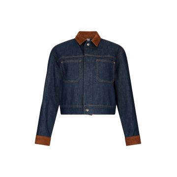 Jacheta din denim cu detalii din piele intoarsa Jacheta din denim cu detalii din piele intoarsa