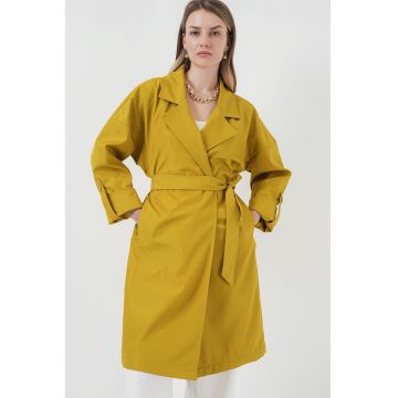 Palton dama  trench din poliester cu model - guler sal