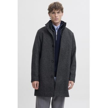 Palton din amestec de lana - Gri inchis melange