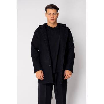 Palton lung cu gluga Black 18867