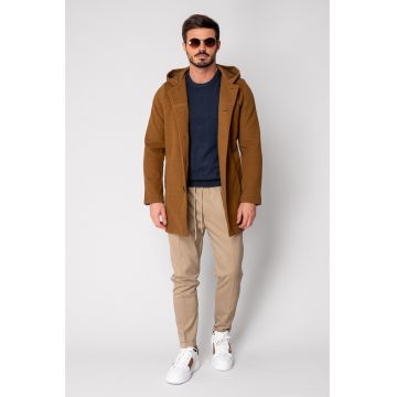 Palton lung cu gluga Brown 18872