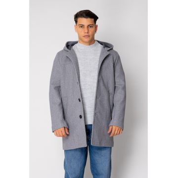 Palton lung cu gluga Grey Melange 18862