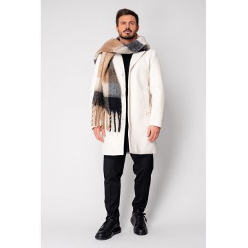 Palton lung cu nasturi Off White 18837