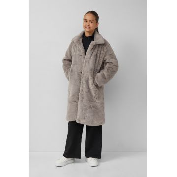 Palton lung din material teddy - Maro taupe