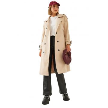 Palton lung -  Polieste/Bumbac - Bej