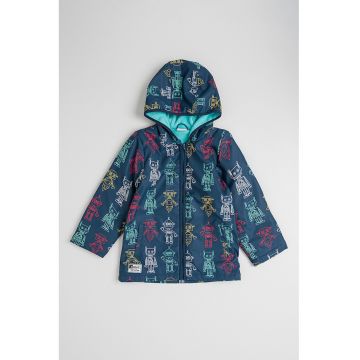 Pelerina de ploaie regular-fit cu design grafic - Verde aquamarin/Bleumarin