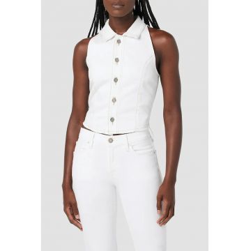 Vesta din denim cu inchidere prin nasturi - Alb