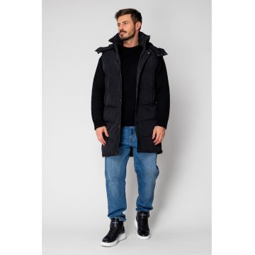 Vesta lunga cu fermoar si gluga Black I 18976