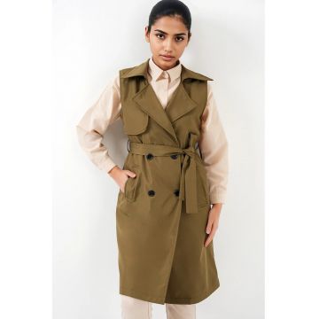 Vesta midi dama  poliester - Verde kaki -