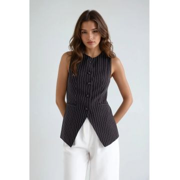 Vesta pentru dama  guler rotund - elastan/poliester - negru