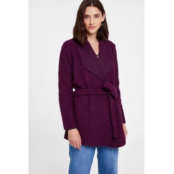 Cardigan din amestec de lana cu un cordon in talie