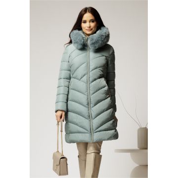 Geaca dama albastru bleu cu gluga si blanita detasabila Geaca dama albastru bleu cu gluga si blanita detasabila