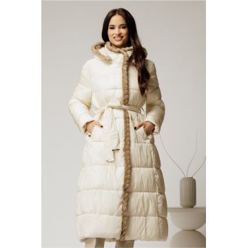 Geaca dama ivory lunga cu gluga detasabila si blanita Geaca dama ivory lunga cu gluga detasabila si blanita