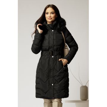 Geaca dama neagra cu cordon cu catarama in talie Geaca dama neagra cu cordon cu catarama in talie