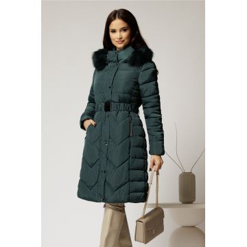 Geaca dama verde petrol cu cordon cu catarama in talie Geaca dama verde petrol cu cordon cu catarama in talie