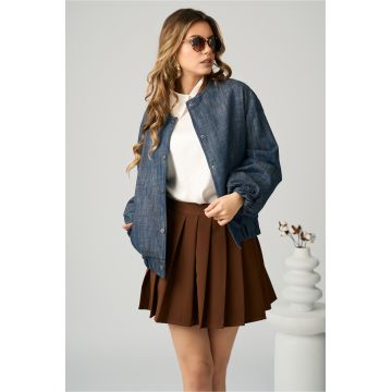 Jacheta casual din denim bleumarin cu buzunare si capse Jacheta casual din denim bleumarin cu buzunare si capse
