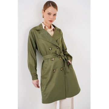 Palton dama HiCCUP - cu doua randuri de nasturi - textil - verde