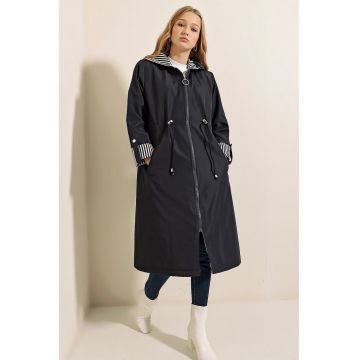 Trench lung cu gluga -  poliester - bleumarin Trench lung cu gluga -  poliester - bleumarin