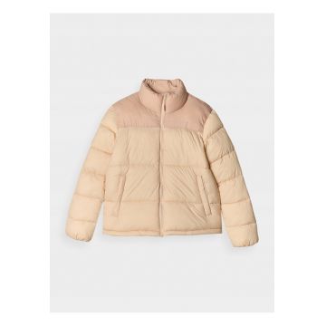 Geaca de dama -  puf sintetic - bej - guler inalt - 2 buzunare - poliester