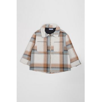 Jacheta-camasa in carouri cu fermoar - Alb fildes/Maro taupe deschis/Albastru