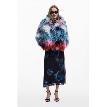 Jacheta cu blana sintetica si model tie-dye