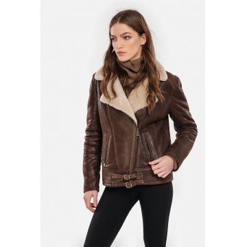 Jacheta din piele de miele cu blana shearling