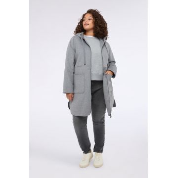 Oltre - Palton din amestec de lana cu gluga si fermoar - Gri melange