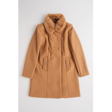 Palton din amestec de lana cu guler rotund
