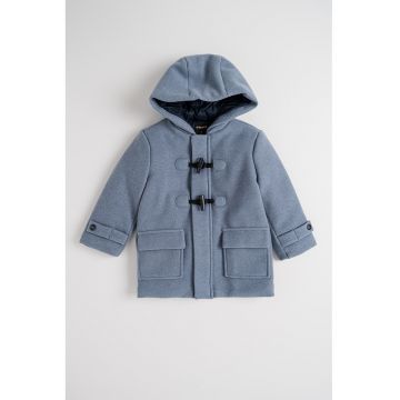 Palton uni cu gluga si buzunare - Albastru prafuit