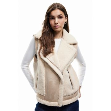 Vesta de piele intoarsa ecologica cu garnituri de blana sintetica