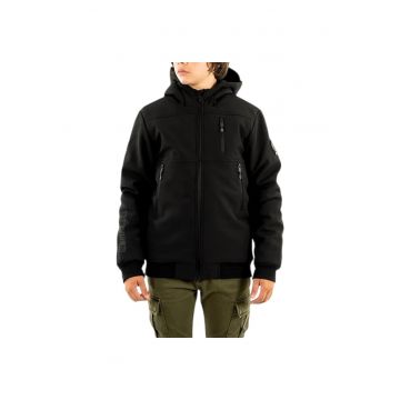 Geaca bomber  neagra - cu gluga - pentru tineret - izolatie - poliester