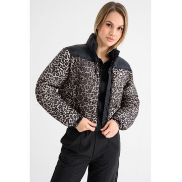 Geaca scurta cu guler inalt si animal print Geaca scurta cu guler inalt si animal print