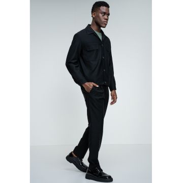 Jacheta-camasa din amestec de lana cu nasturi