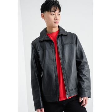 Jacheta-camasa din piele cu fermoar Jorest - Negru