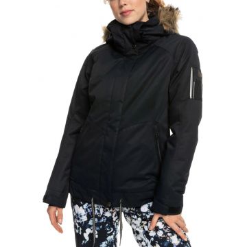 Jacheta de snowboard si schi pentru femei  impermeabila - neagra - poliester - cu gluga detasabila