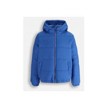 Jacheta de tranzitie copii  albastra - impermeabila - cu gluga - poliester