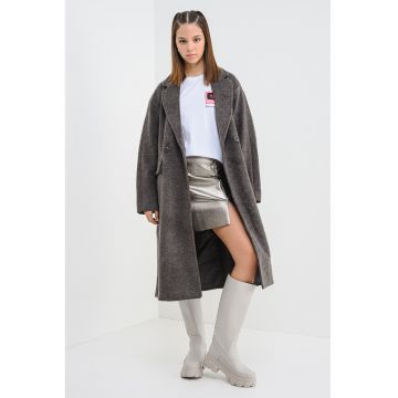Palton cu doua randuri de nasturi - Gri inchis melange